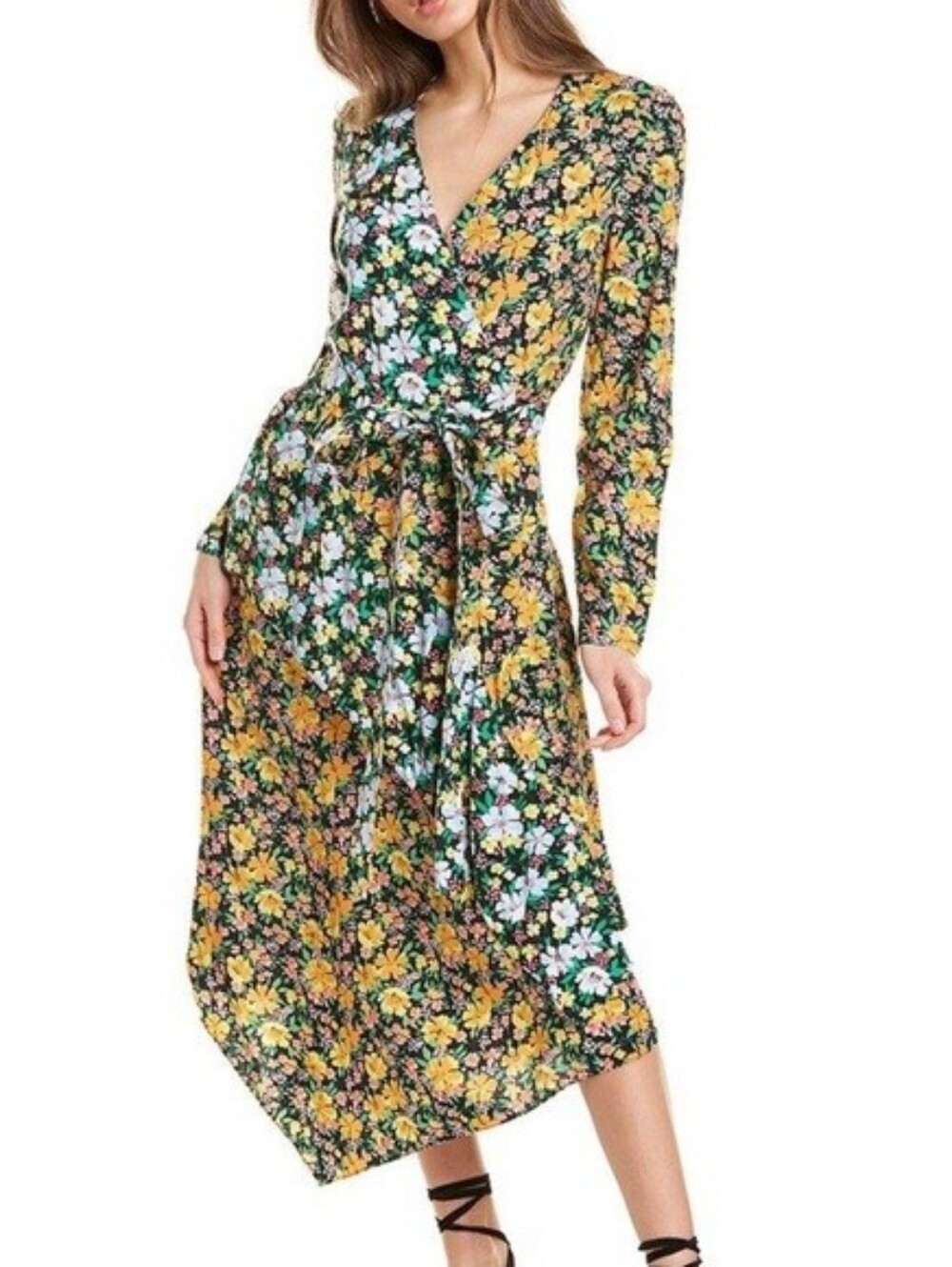 Maje Roen Midi Dress Black Floral
